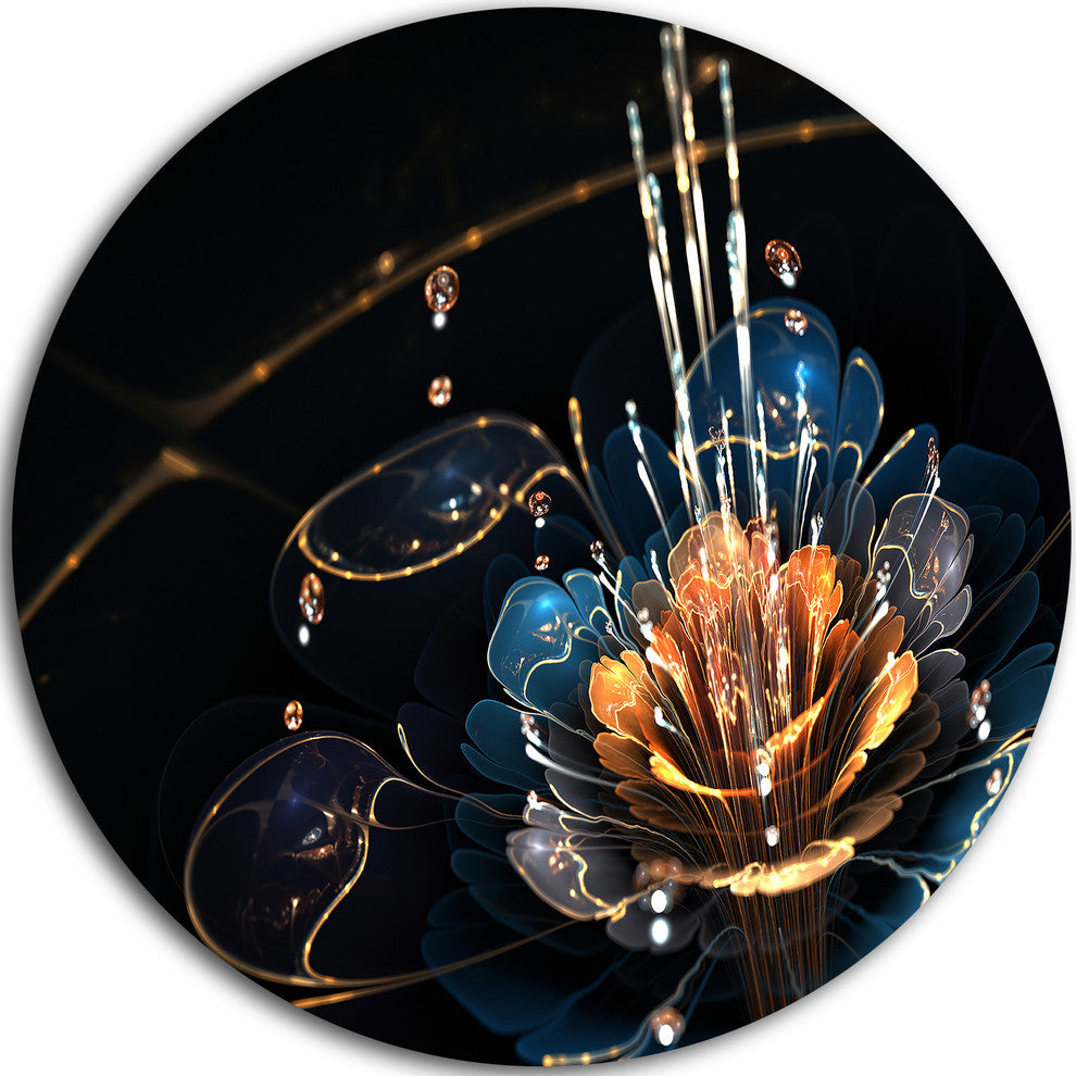 Orange Blue Flower With Water Drops, Floral Digital Round Wall Art, 38"