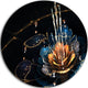 Orange Blue Flower With Water Drops, Floral Digital Round Wall Art, 38"