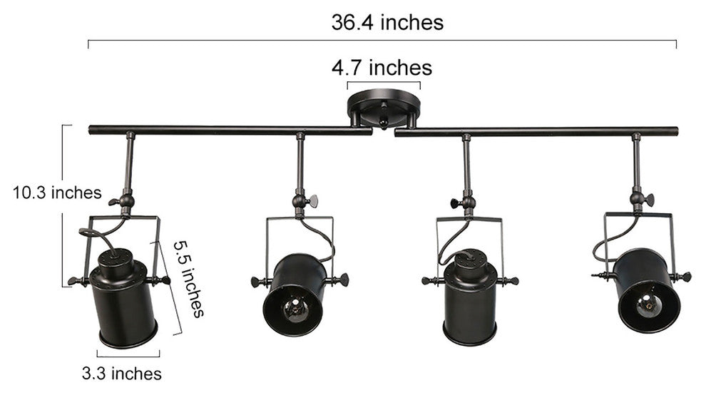 LNC Black Split Rail 4 Spotlight Track Lighting