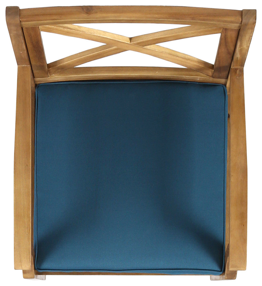 GDF Studio 7-Piece Justin Outdoor Acacia Wood Dining Set, Teak/Rustic Metal/Blue