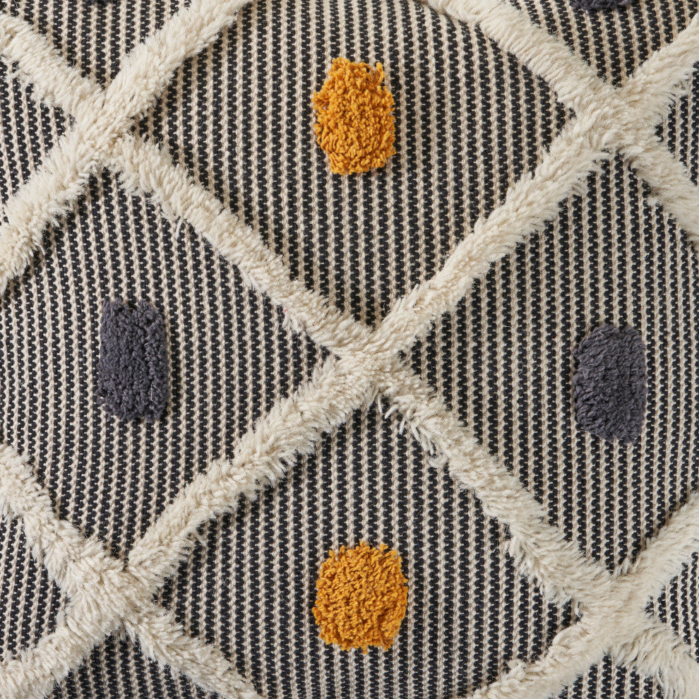 Striped and Tufted Multicolored Throw Pillow