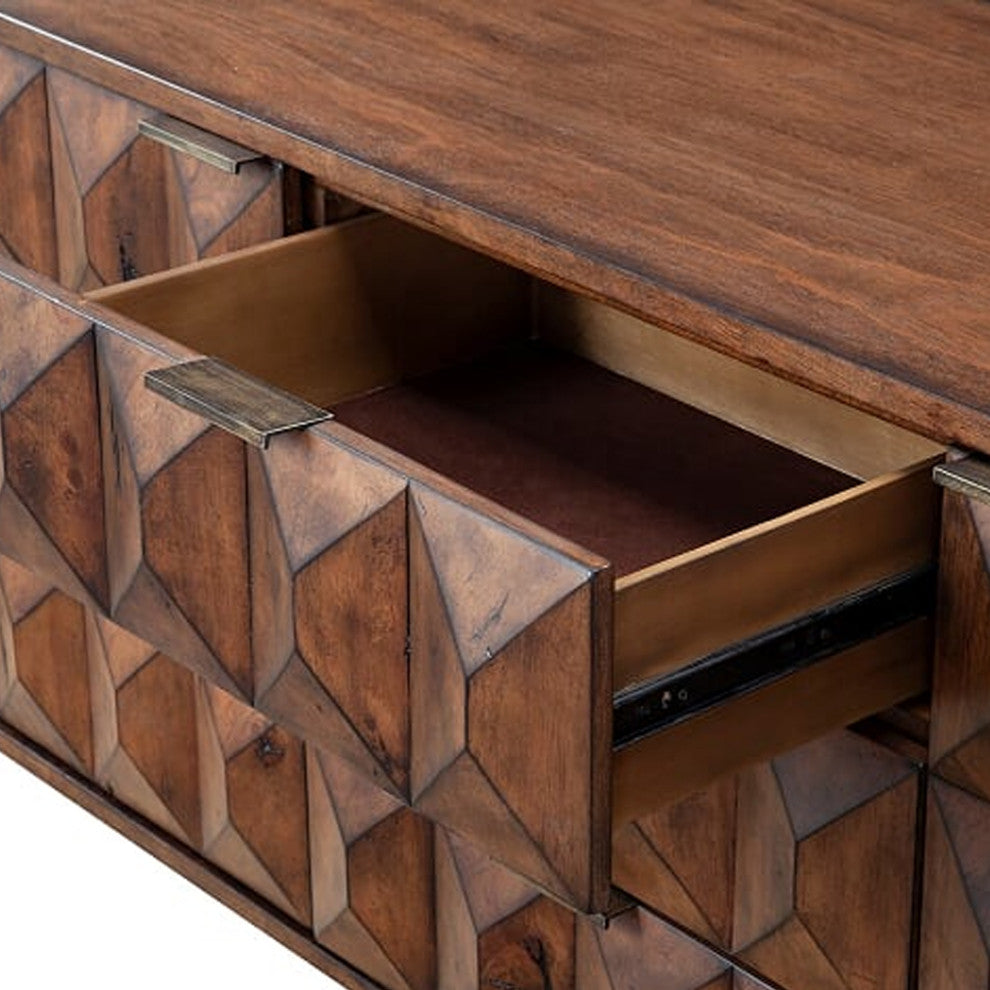 Benzara BM206681 6 Drawer Dresser With Honeycomb Design and Metal Legs, Brown