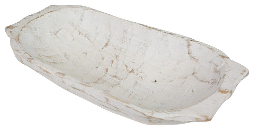 Deep Wooden Farmhouse Dough Bowl With Handles, Pure White