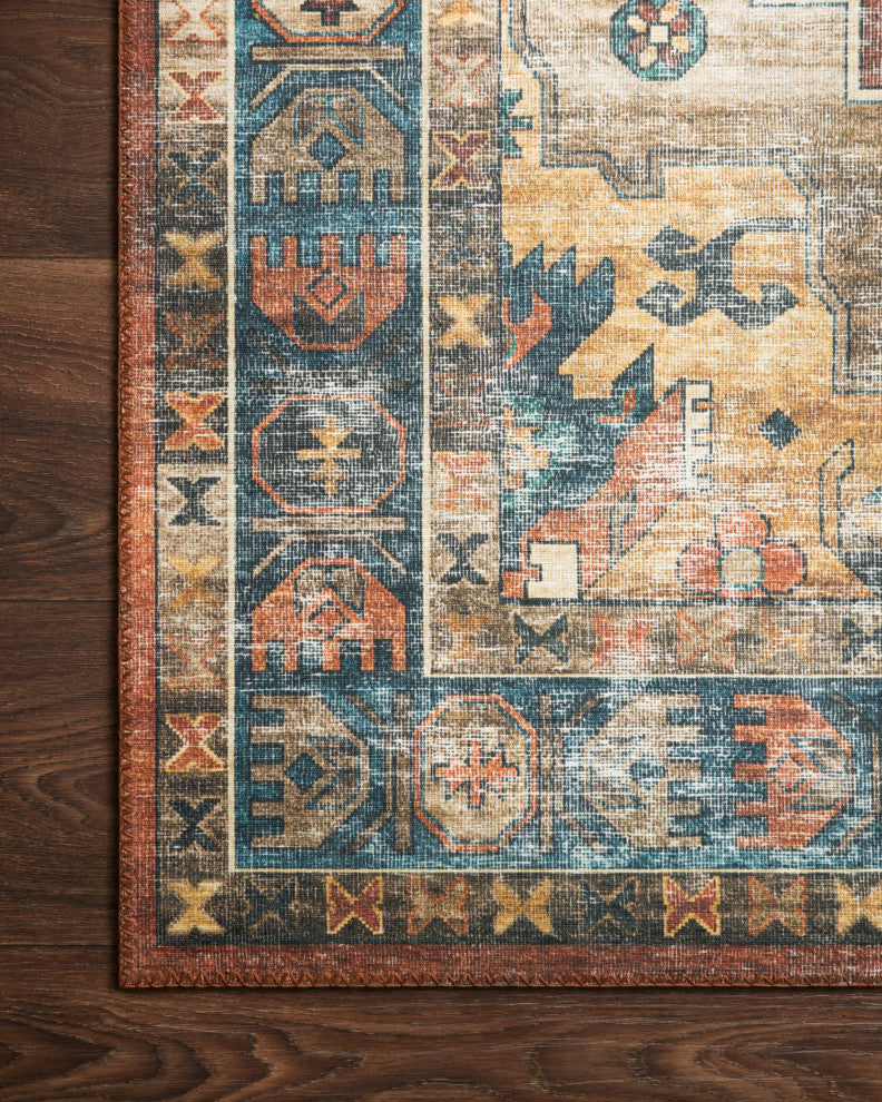 Rust Blue Printed Polyester Skye Area Rug by Loloi II, 6'-0" X 9'-0"
