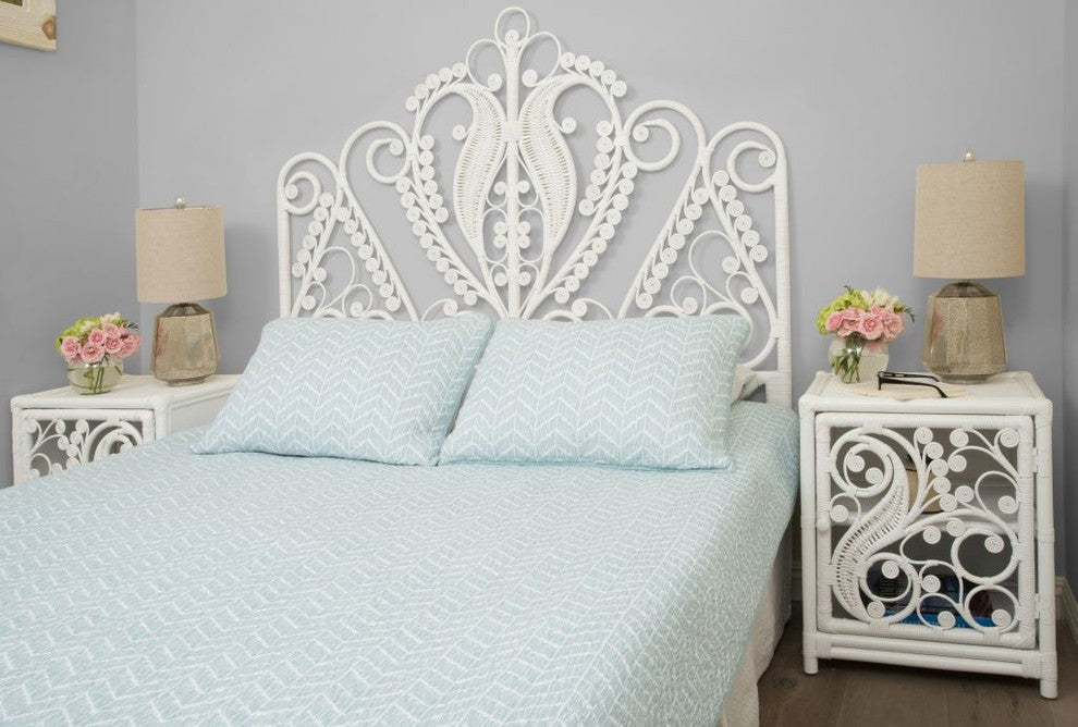 Peacock Rattan Headboard, White, King