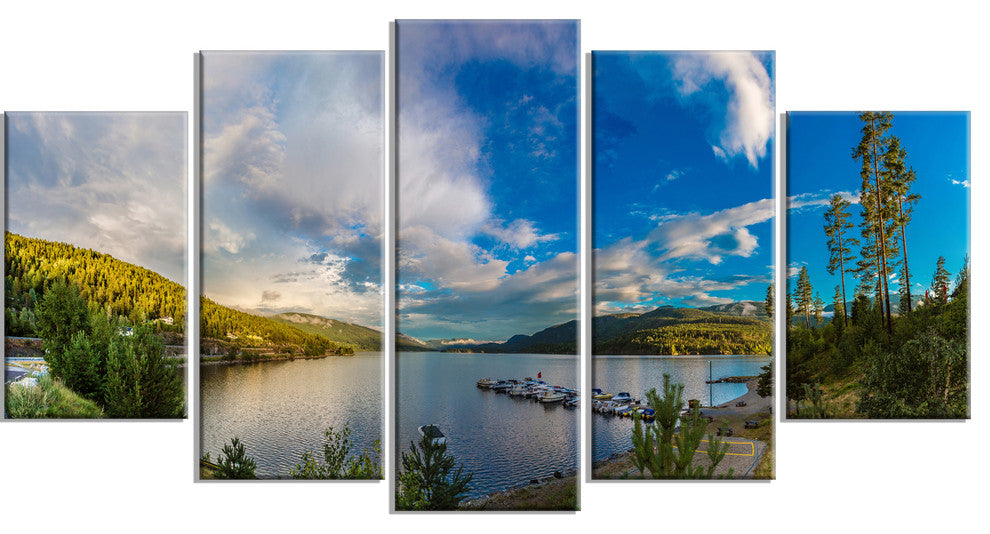 Sognefjord in Norway Panorama, Landscape Canvas Art Print, 60"x32", 5 Panels