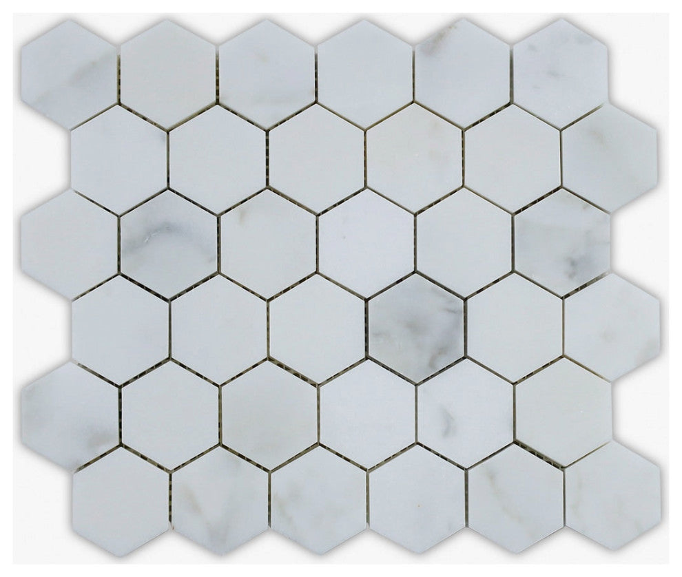 Calacatta Honed 2" Hexagon Marble Mosaic