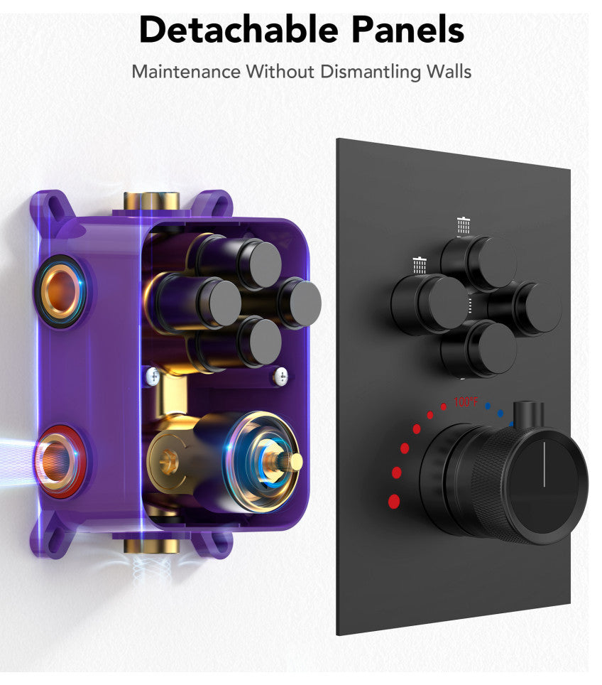 Thermostatic Shower System 12" Dual Shower Heads with Body Jet, Matte Black