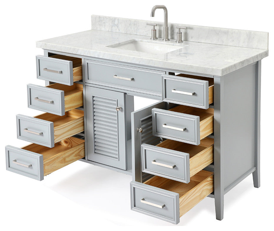 Kensington 55" Bath Vanity With Marble Top, Carrara White/White Basin