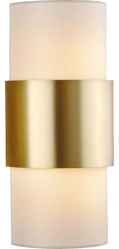 Silva Collection Two-Light Brushed Nickel White Linen Shade Wall Sconce, Brushed Bronze