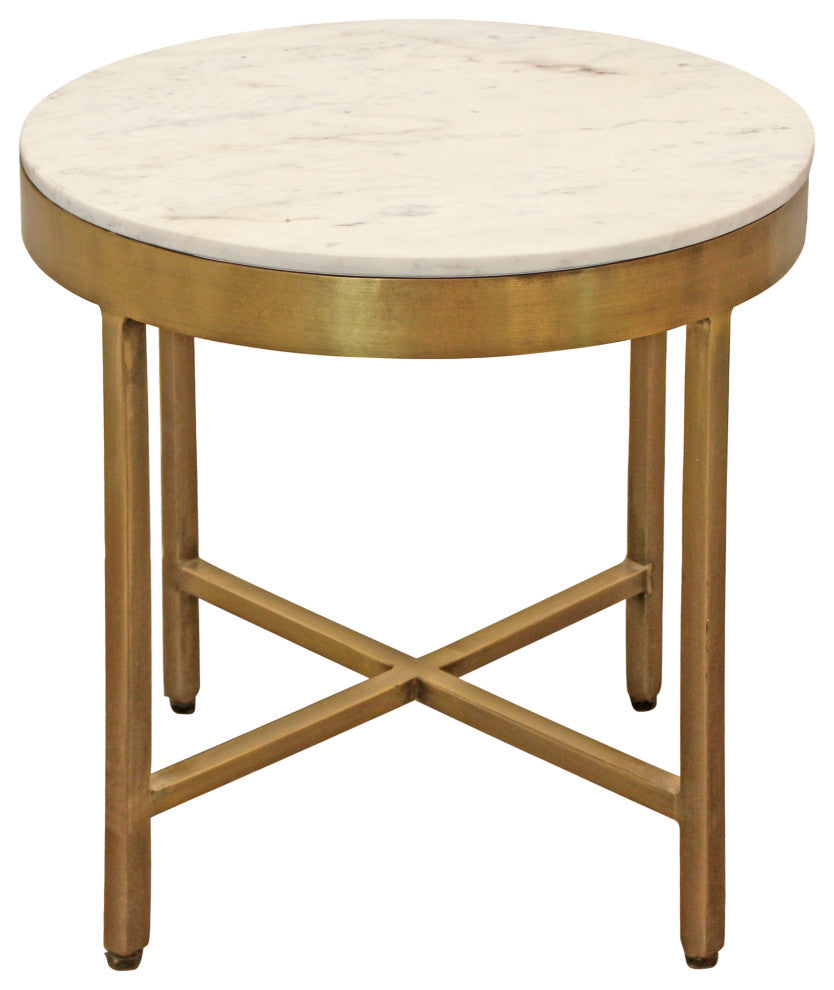 Orlando Carlton Ivory Marble Top Round Side Table on Brass Color Iron Base