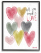 All You Need Is Love Hearts Watercolor Framed Giclee Texturized Art, 16x20