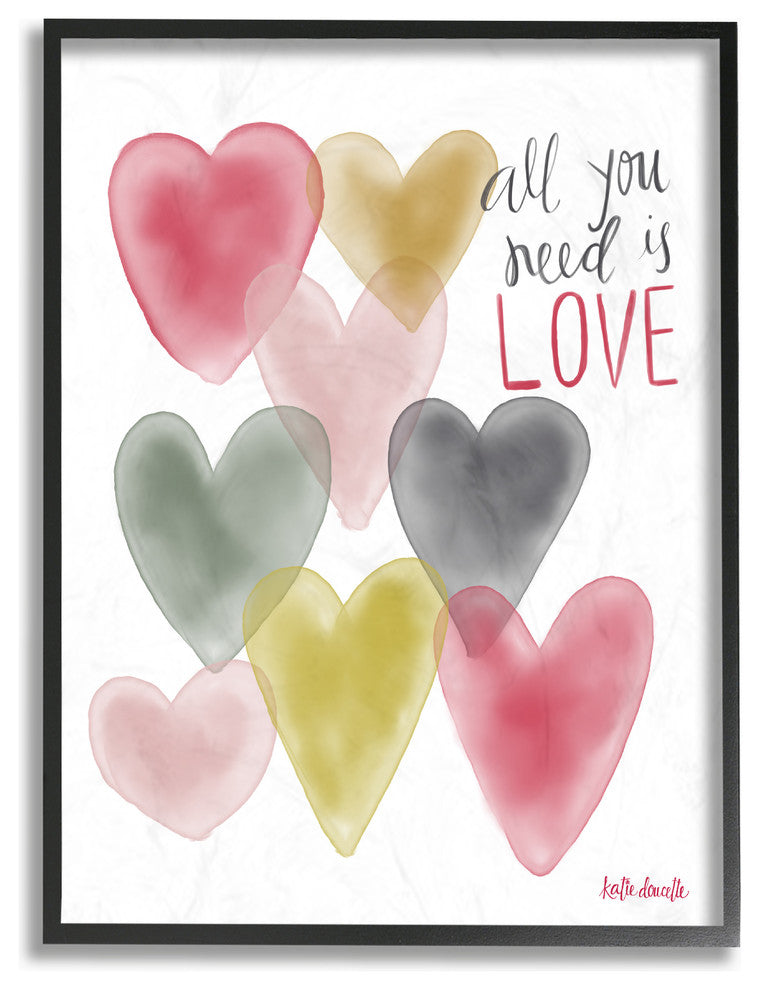 All You Need Is Love Hearts Watercolor Framed Giclee Texturized Art, 16x20