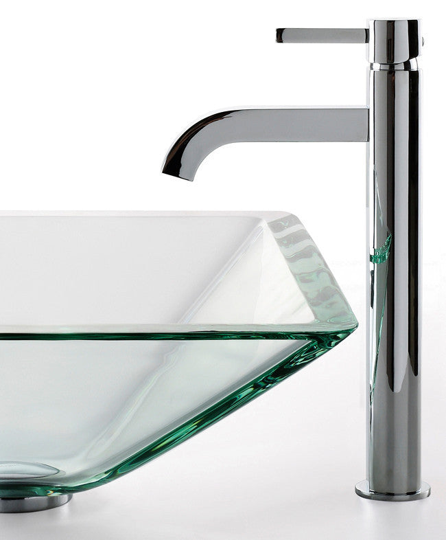 Glass Vessel Sink, Bathroom Ramus Faucet, PU Drain, Mounting Ring, Chrome