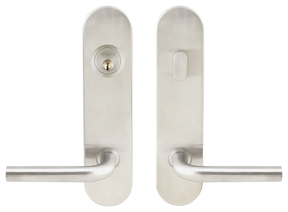 Cologne Lever, Tubular Entry, Single Cylinder, Left Hand, Satin Stainless Steel