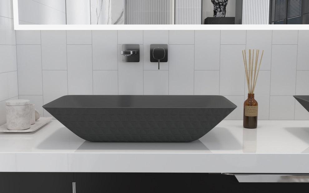 CastelloUSA Bonnie 22" Tempered Glass Crystal Rectangular Bathroom Sink, Black