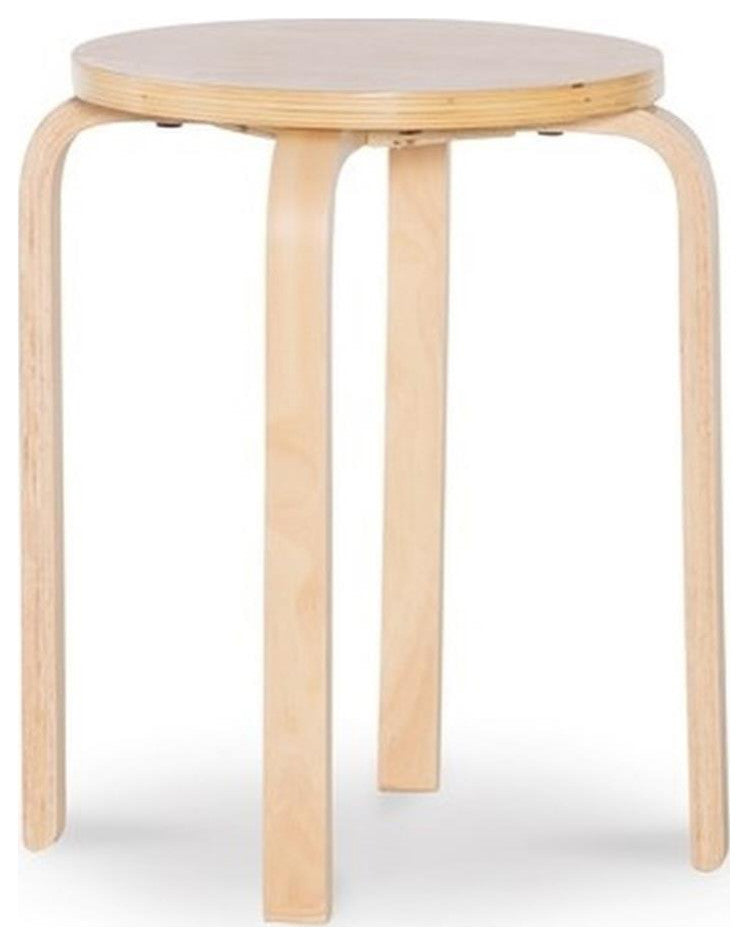 Linon Tenley Bentwood 18" Wood Round Stool in Natural Brown (Set of 4)