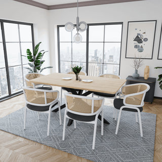 LeisureMod Ervilla Dining Armchair With White Steel Base, Black
