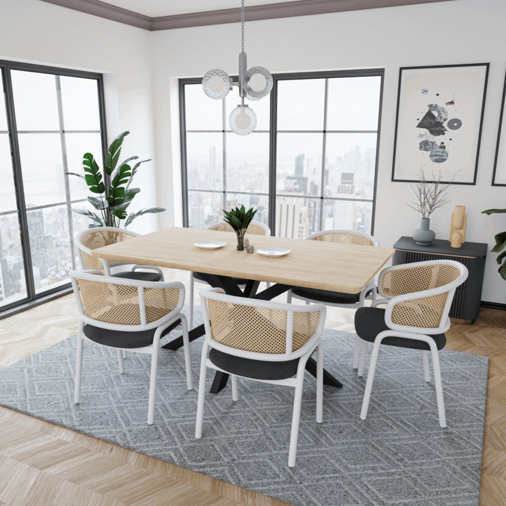 LeisureMod Ervilla Dining Armchair With White Steel Base, Black