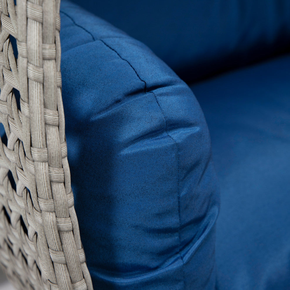 LeisureMod Mendoza Light Gray Wicker Hanging Double Egg Swing Chair, Blue