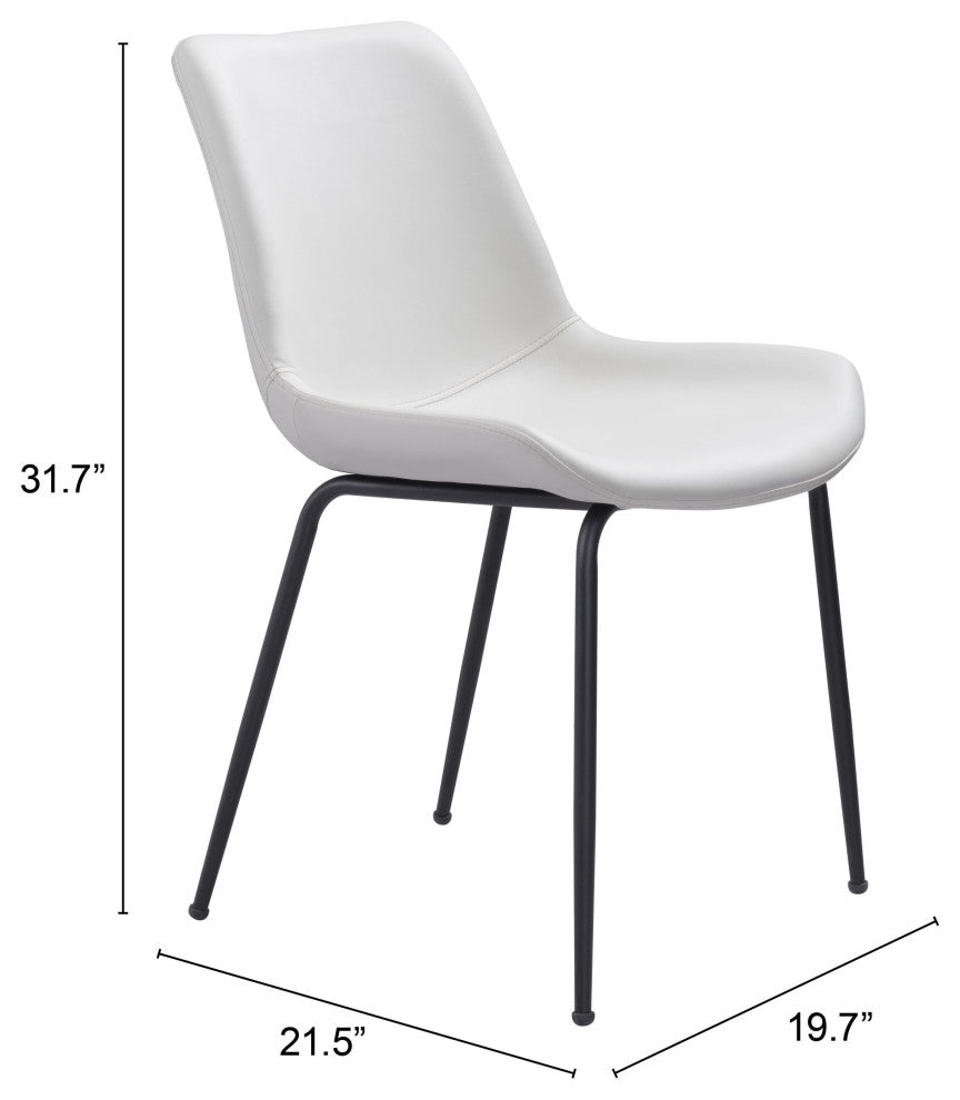 Dining Chair, Set of 2, Faux Vinyl Leather, Steel, White, Black, Mid Century