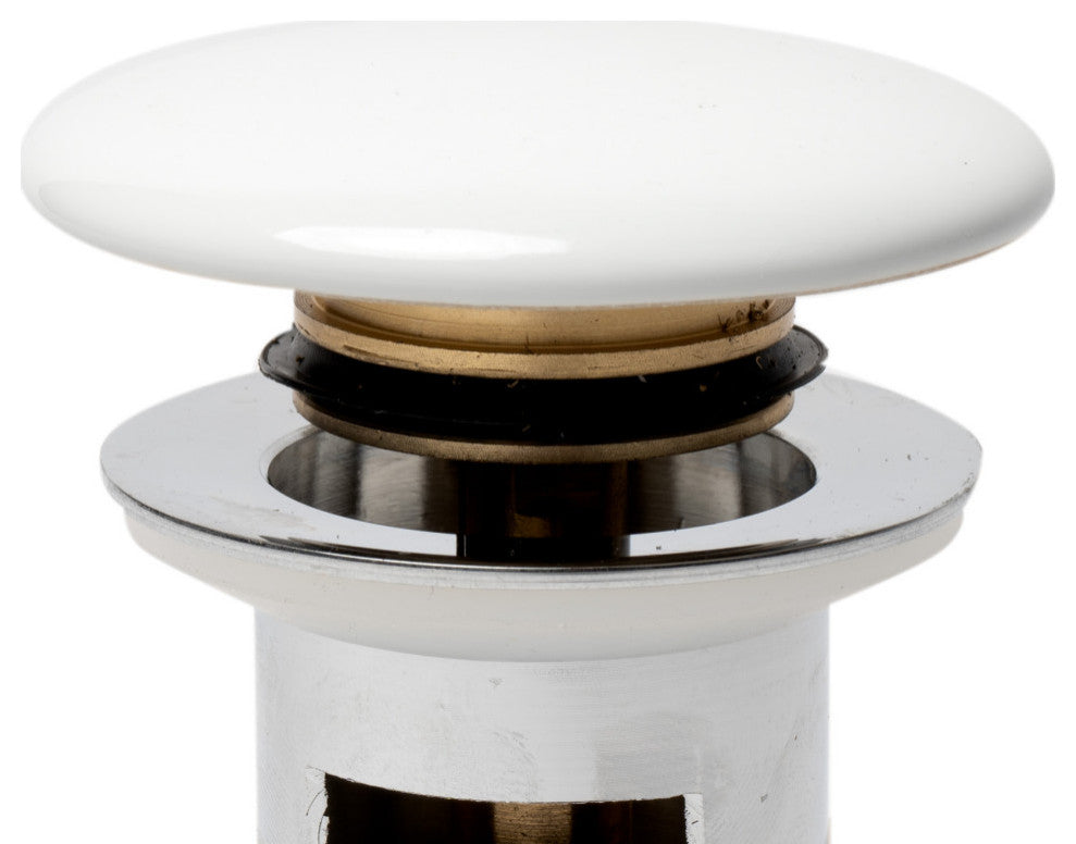 White Ceramic Mushroom Top Pop Up Drain for Sinks With Overflow