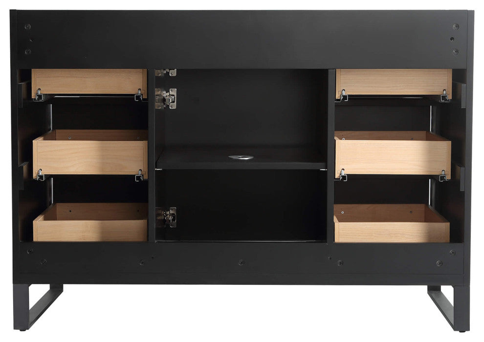 Opulence Bath Vanity, Black Matte, 48", Black Hardware, Black Marble Top