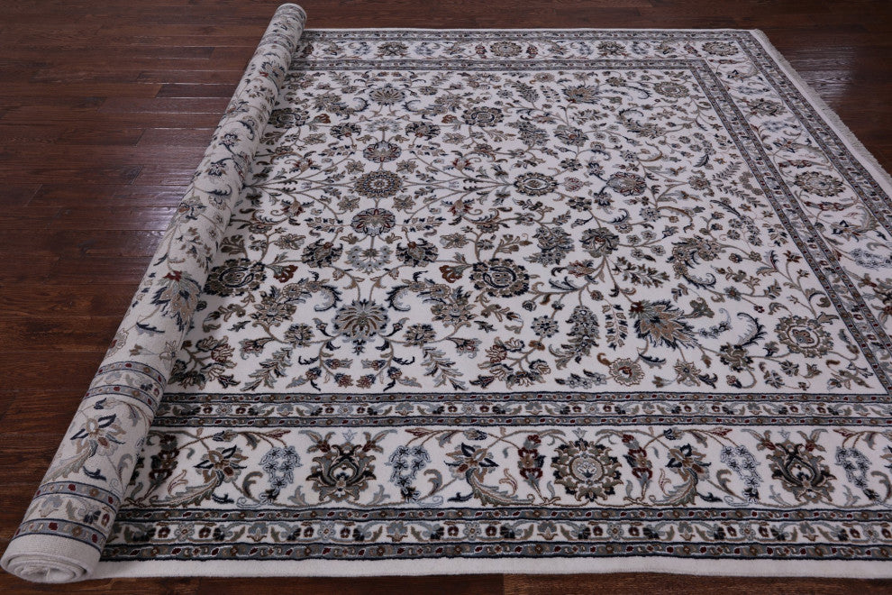 8' 11" X 12' 3" Hand-Knotted Persian Nain Wool and Silk Rug Q9350