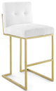 Modern Elegant Bar Stool, Gold Base & Polyester Seat With Biscuit Tufting, White