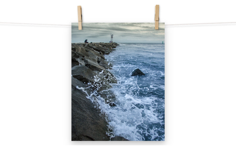 Splashing on the Jetty Landscape Photo Unframed Wall Art Print, 11" X 14"