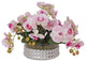 Real Touch Pink Orchid Flower Arrangement, Silver Glass Round Bowl