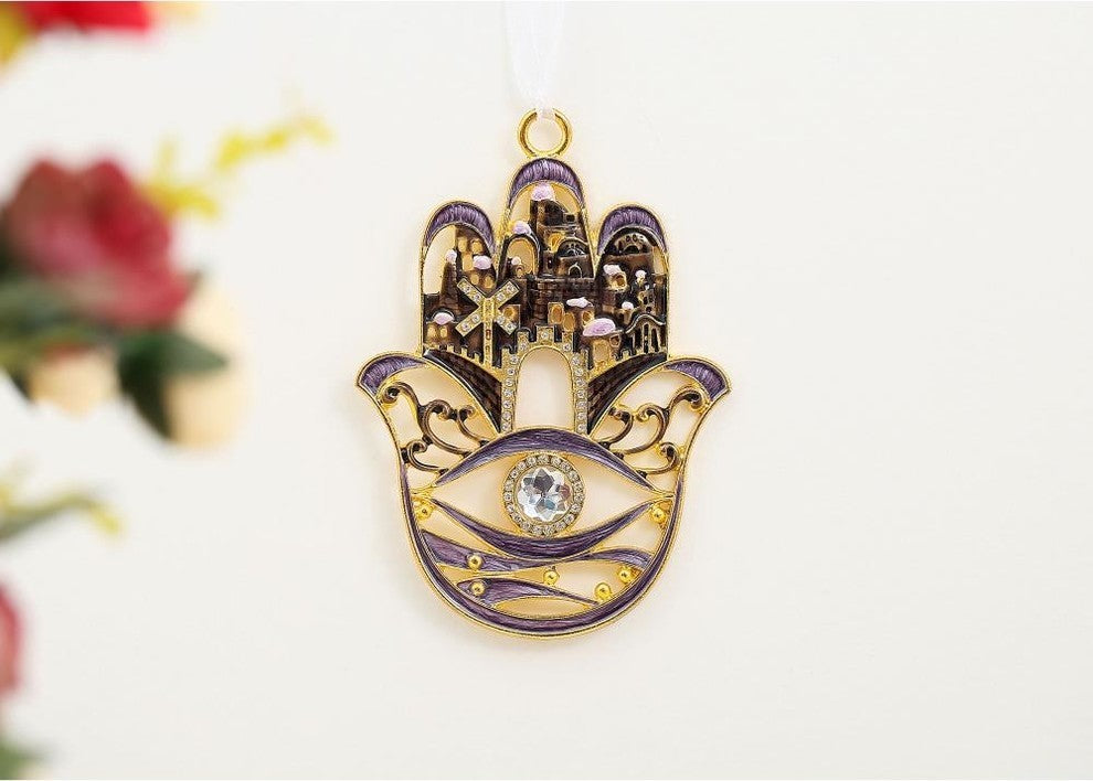 Hanging Hamsa Purple City Wall decor Pewter Traditional Hamsa Decoration