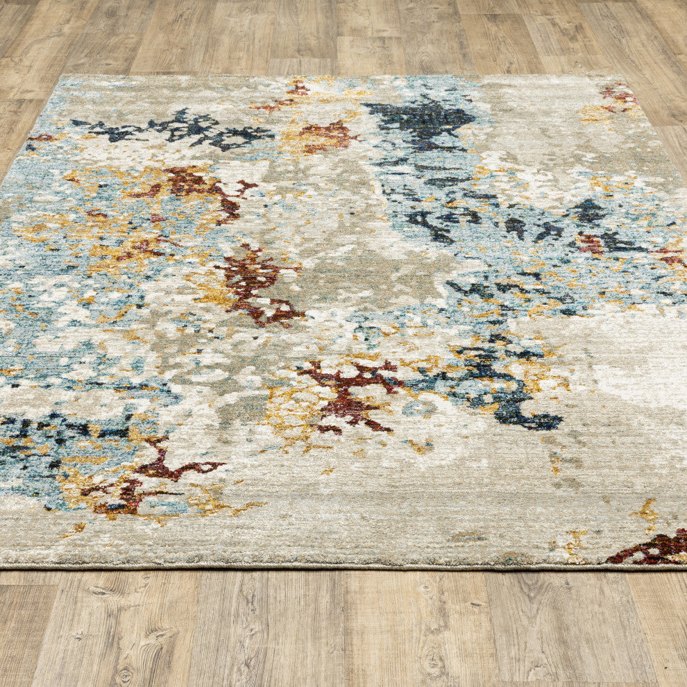Elements Marbled Patina Beige/Blue Area Rug, 5'3"x7'3"