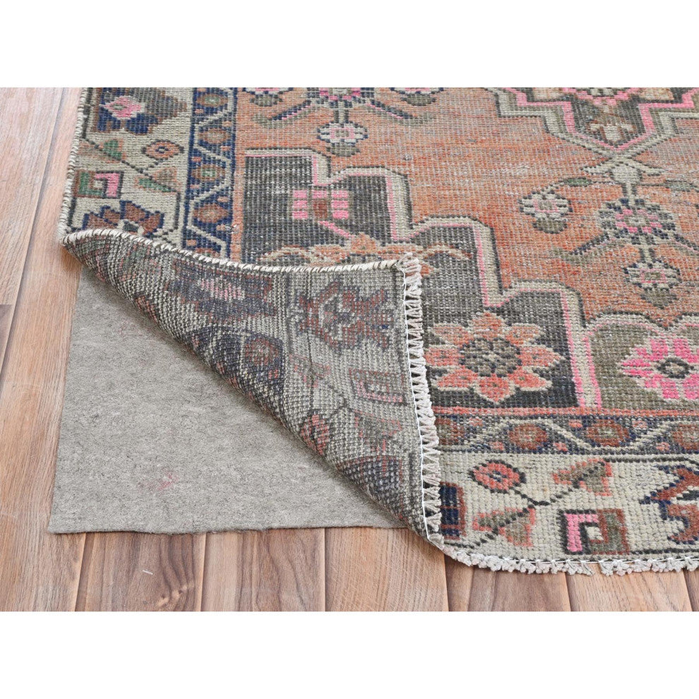 Light Coral Vintage Persian Bakhtiar Hand Knotted Pure Wool Rug, 3'10"x7'8"