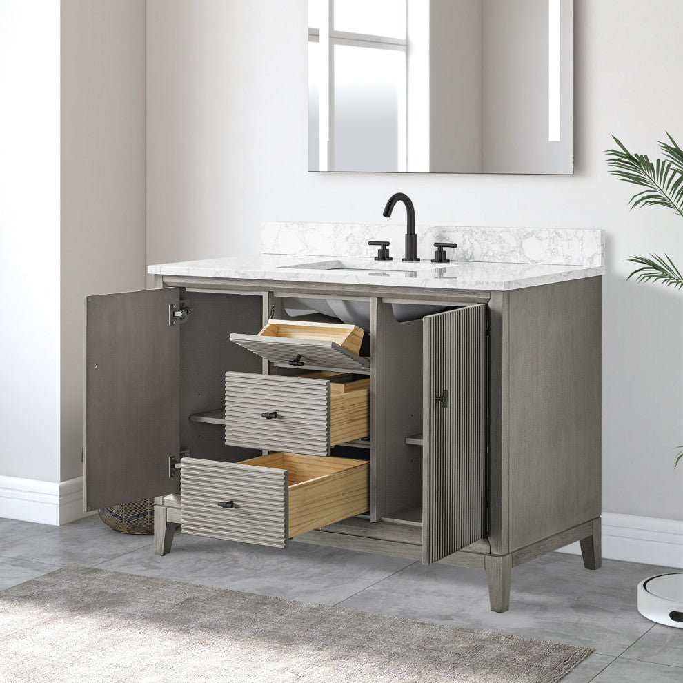 Vanity Art Bathroom Vanity with Engineered Marble Top and Sink, Driftwood Gray, 48", Matte Black