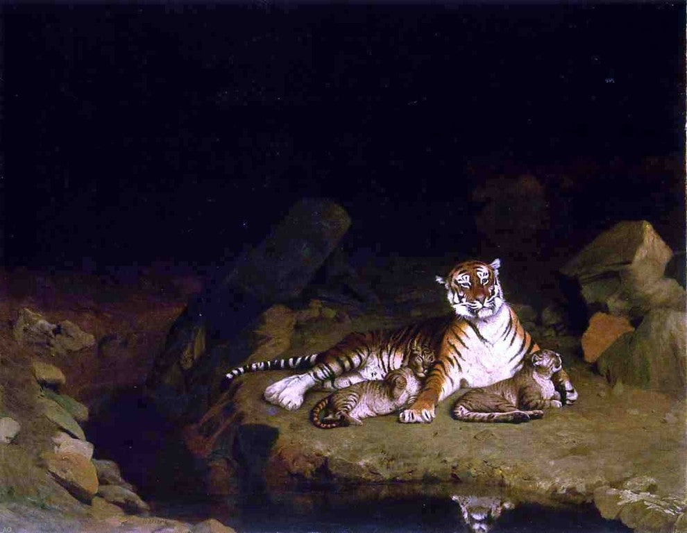 Jean-Leon Gerome Tigress and Her Cubs, 21"x28" Wall Decal