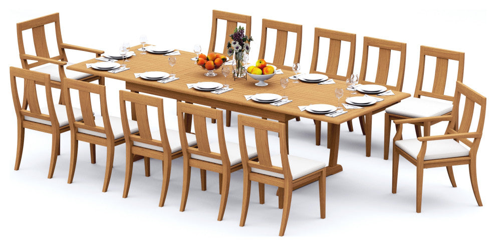 13-Piece Outdoor Teak Dining Set: 117" Masc Rectangle Table, 12 Osbo Chairs