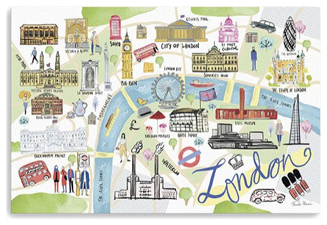 24" Fun Illustrated London Map Canvas Wall Art