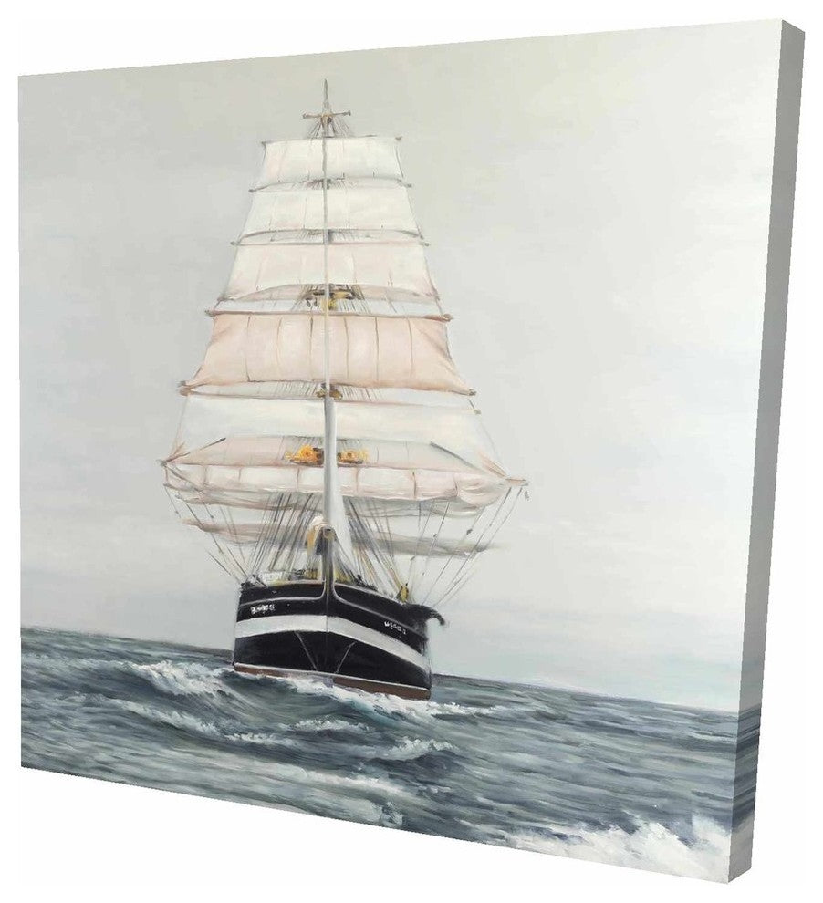 Ship Sailing By a Cloudy Day, Fine Art Gallery Wrapped Canvas, 24"x24"