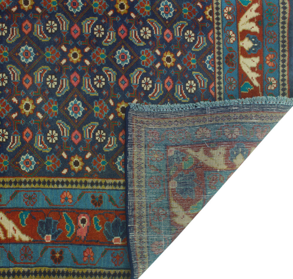 Fine Vintage Distressed Haleh Navy/Rusty-Red Rug, 4'8x9'4