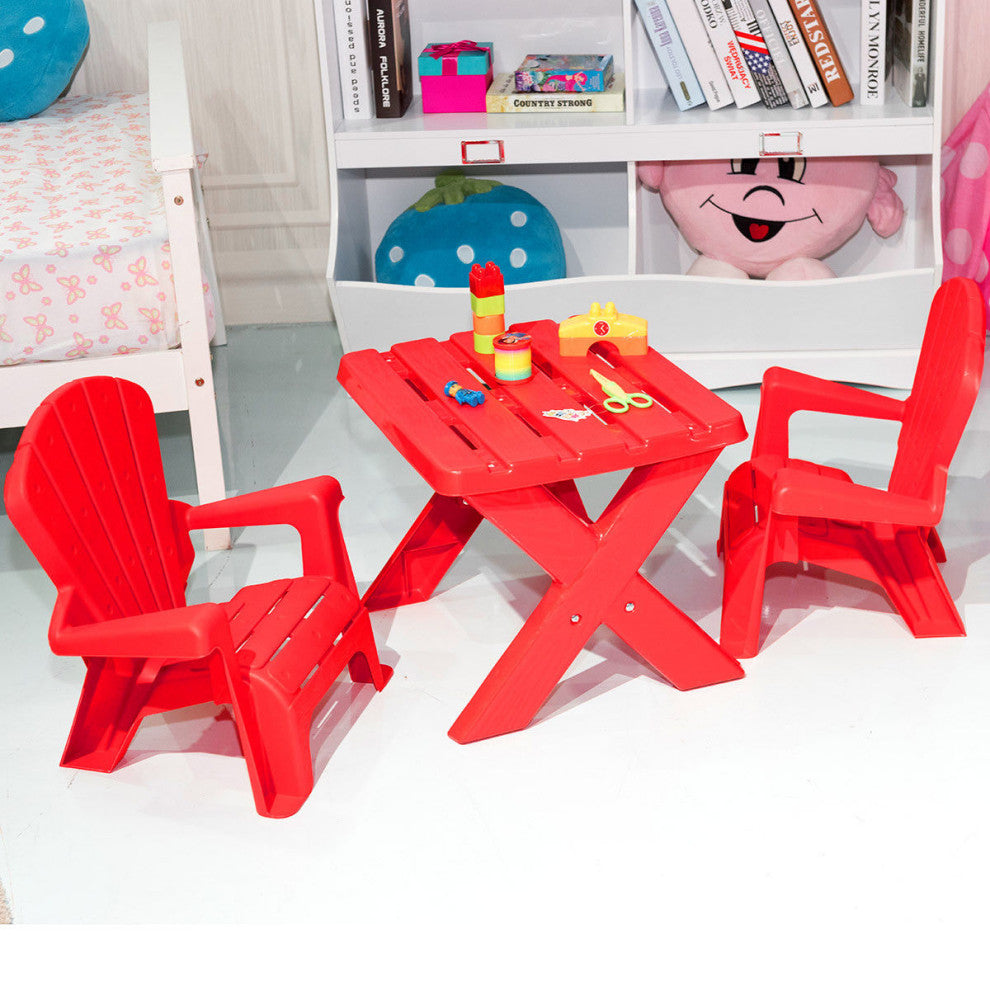 Giantex Plastic Kids Table & Chair Set 3-Piece Play Furniture In/Outdoor Red