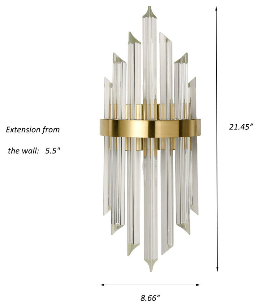 Modern Wall Sconces Glass Rod Vanity Light Bedside Lighting Set of 2, Brass