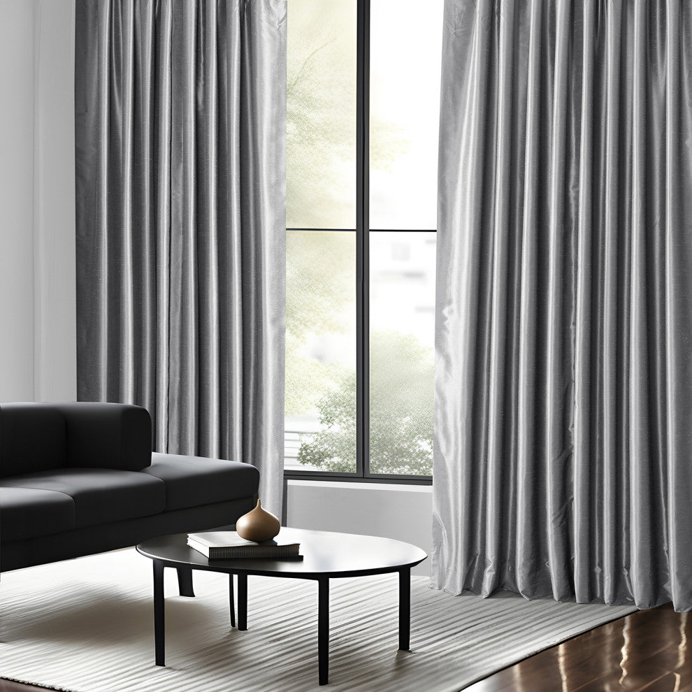 Blackout Extra Wide Vintage Textured Faux Dupioni Curtain, Storm Grey, 100"x108"