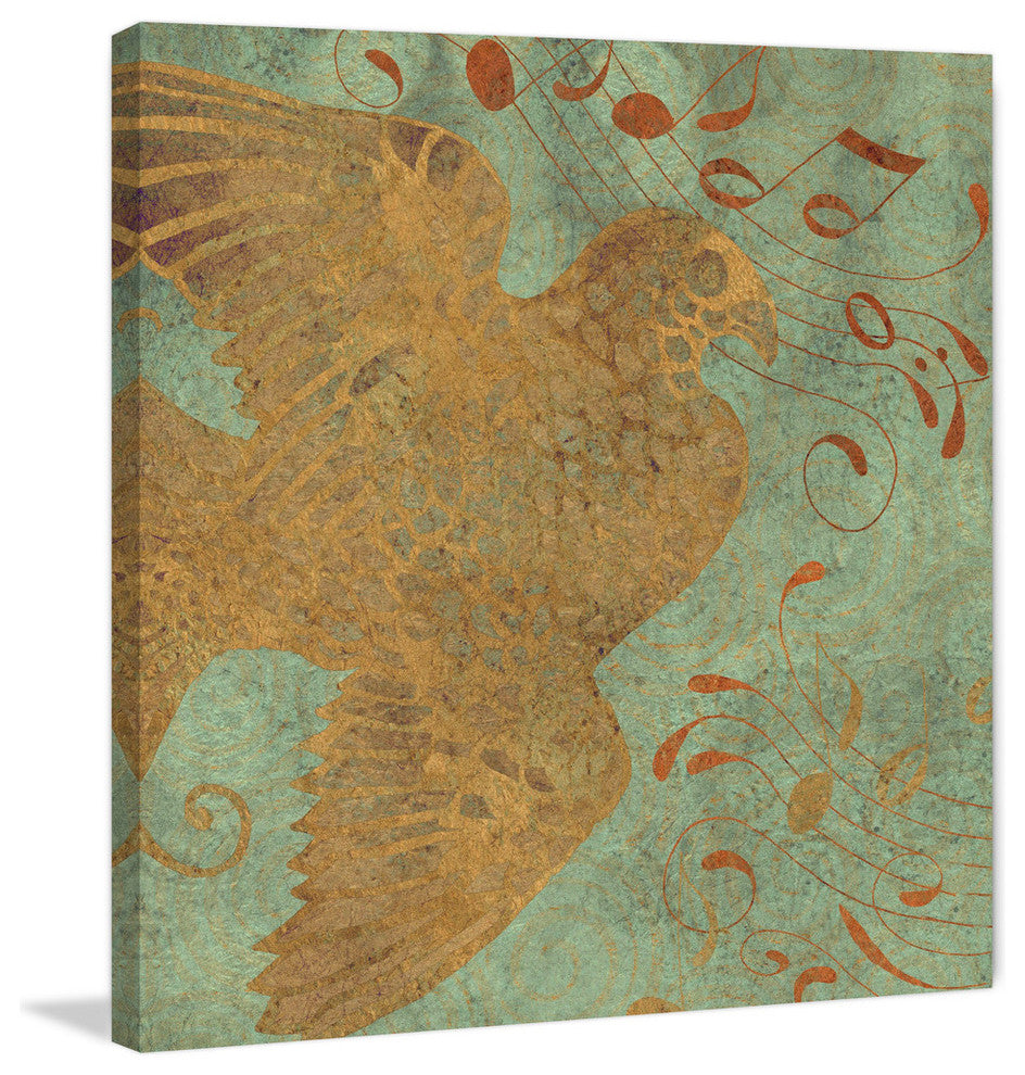 "Golden Bird II" Painting Print on Wrapped Canvas