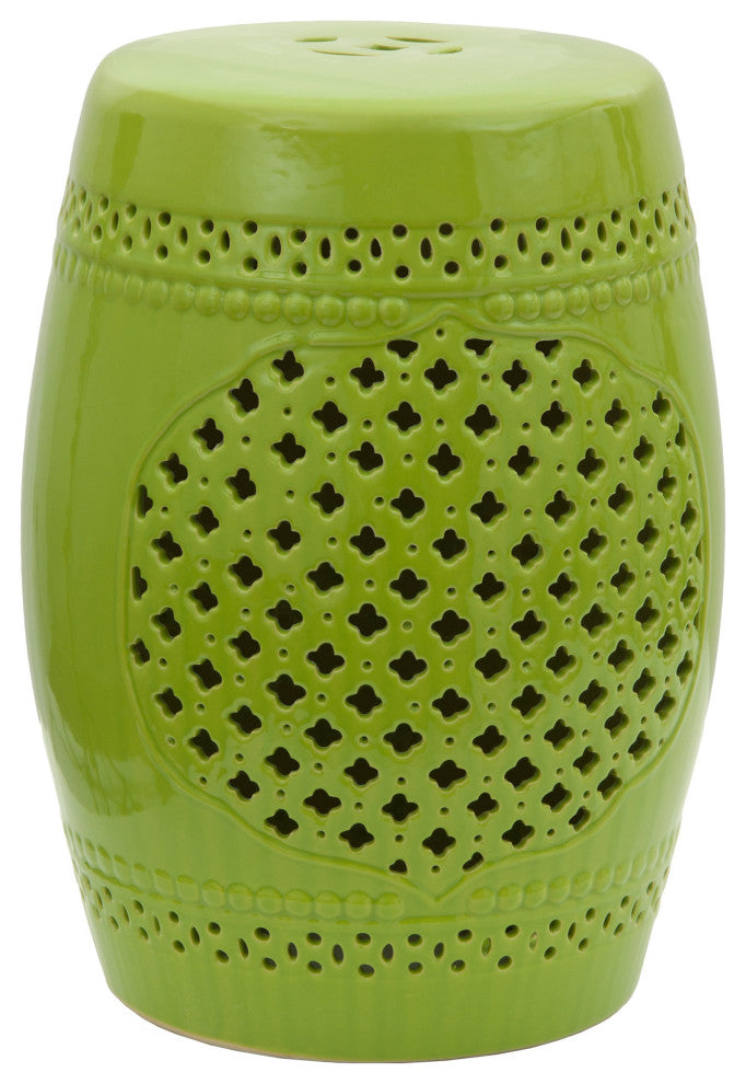 18" Green Lattice Porcelain Garden Stool