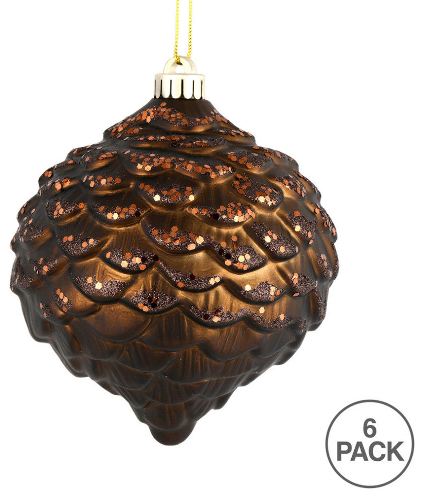 Vickerman N183875D 6" Chocolate Glitter Pinecone Christmas Ornament