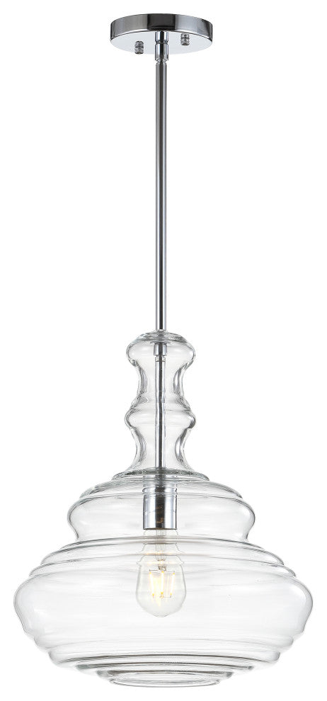 Bettina 13.37" Glass and Metal LED Pendant, Clear, Chrome