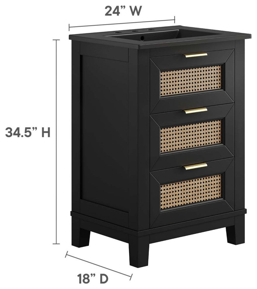 Dixie 24" Solid Wood Bathroom Vanity Cabinet, Black Black