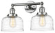 Large Bell 2 Light Bath Vanity Light, Polished Chrome, Clear Deco Swirl