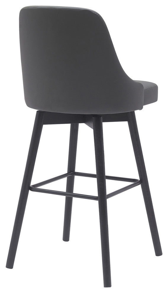 Sicily 26" Swivel Black Wood Counter Stool, Gray Faux Leather, 30